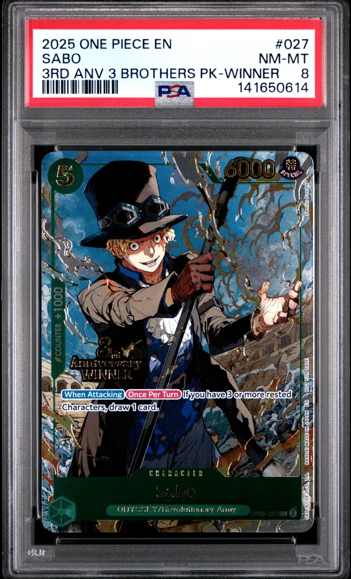 2025 #027 Sabo PSA 8 One Piece 3rd Anniversary Tournament 3 Brothers Pack