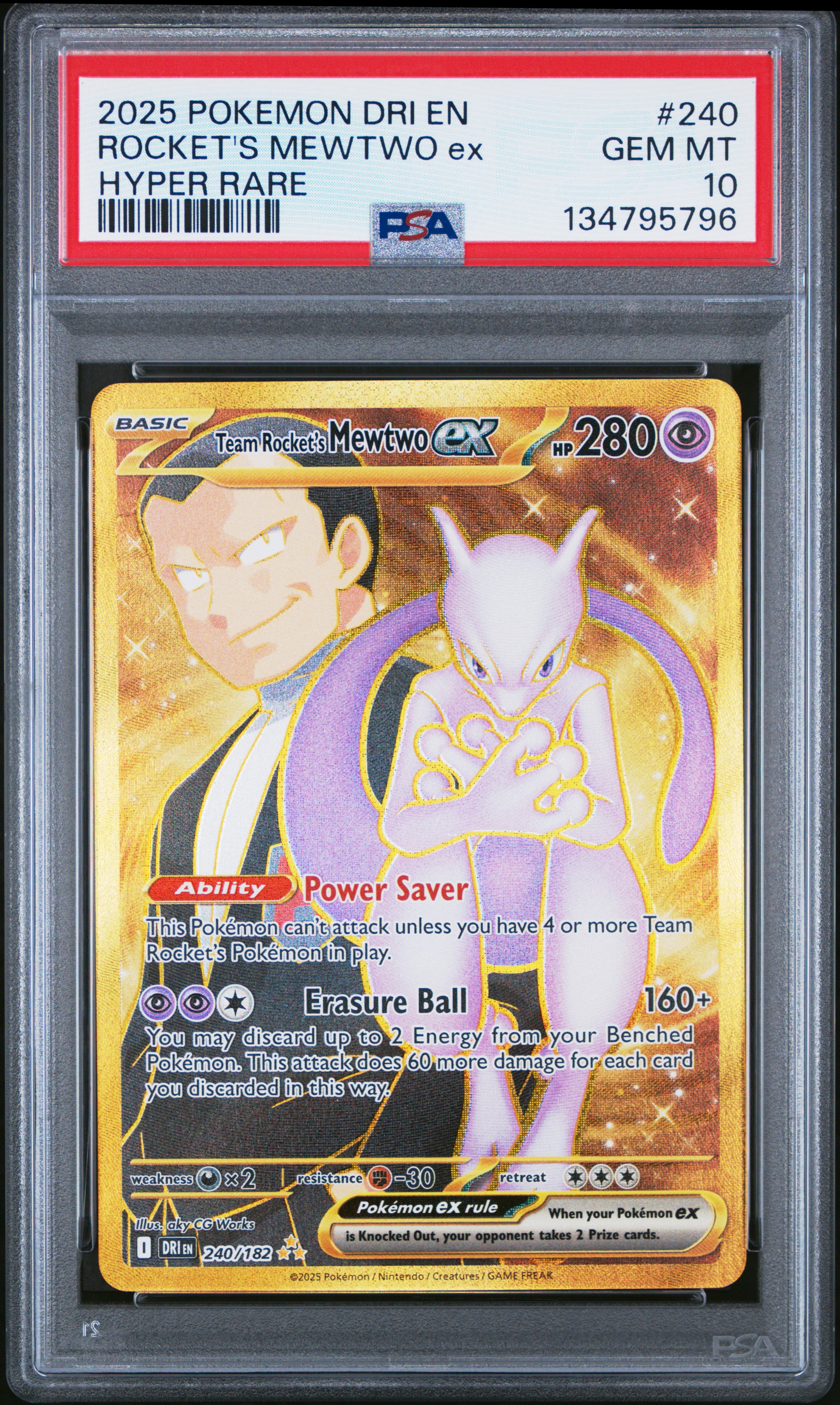 2025 #240 Team Rocket'S Mewtwo Ex PSA 10 Dri En-Destined Rivals