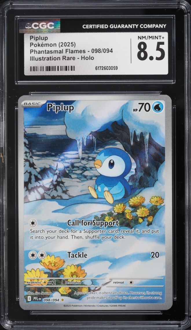 2025 Pokemon Mega Evolution Phantasmal Flames IR Piplup #98 CGC 8.5 NM-MT+