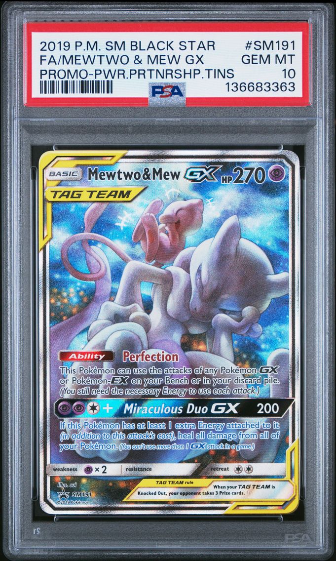 2019 #SM191 Full Art/Mewtwo & Mew GX PSA 10 SM Black Star Promo