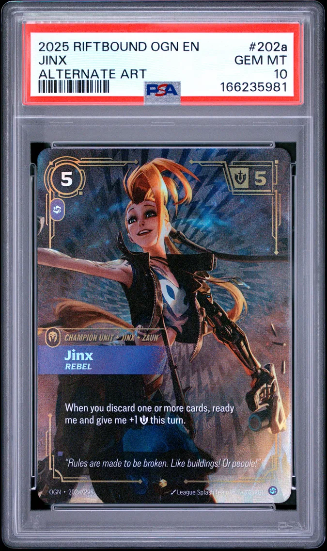 2025 #202a Jinx - Rebel PSA 10 Riftbound: League of Legends Ogn-Origins
