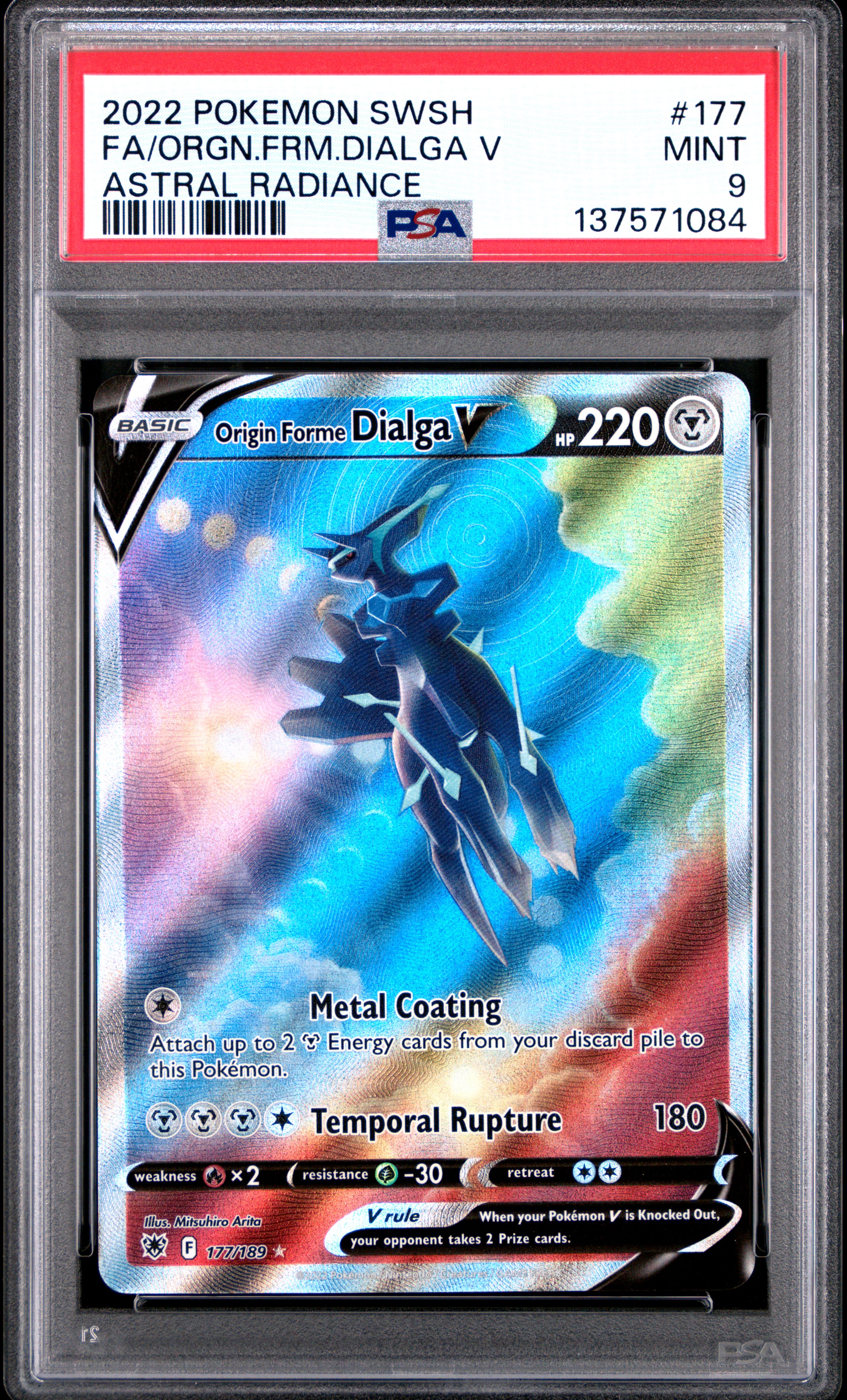 2022 #177 Full Art/Origin Forme Dialga V PSA 9 Sword & Shield Astral Radiance
