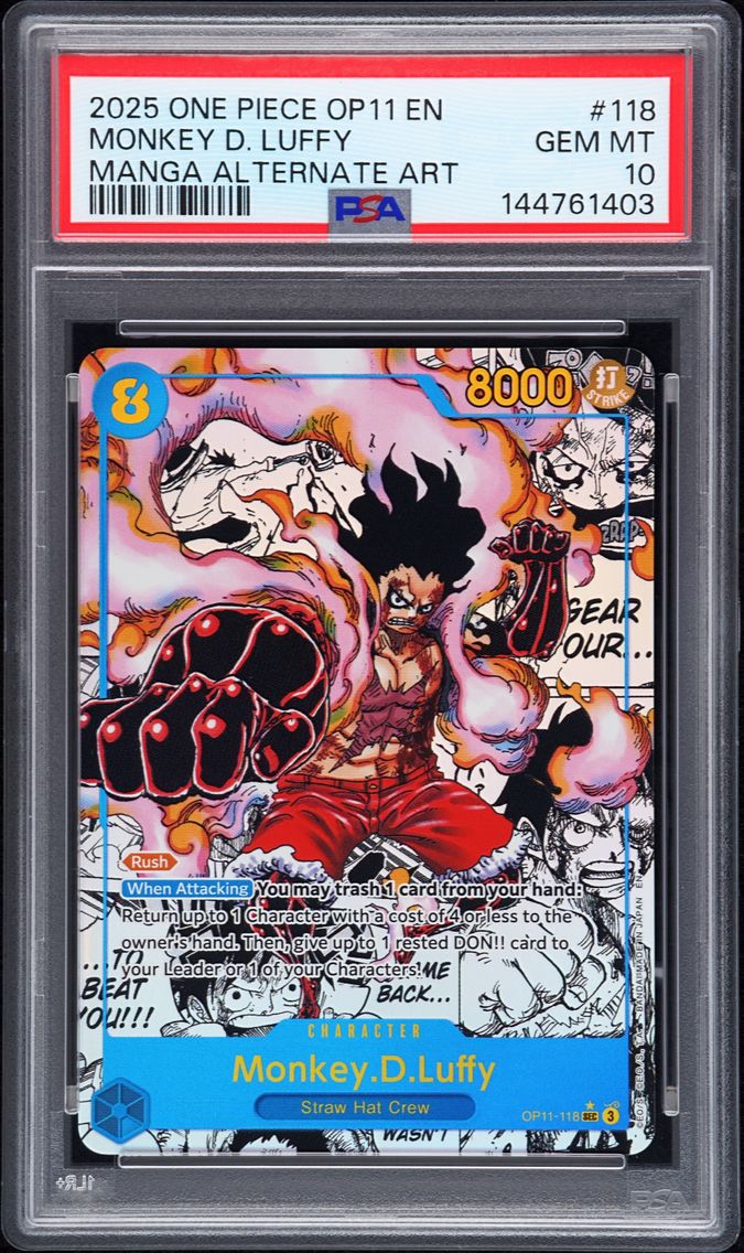2025 #118 Monkey D. Luffy PSA 10 One Piece OP11-A Fist of Divine Speed