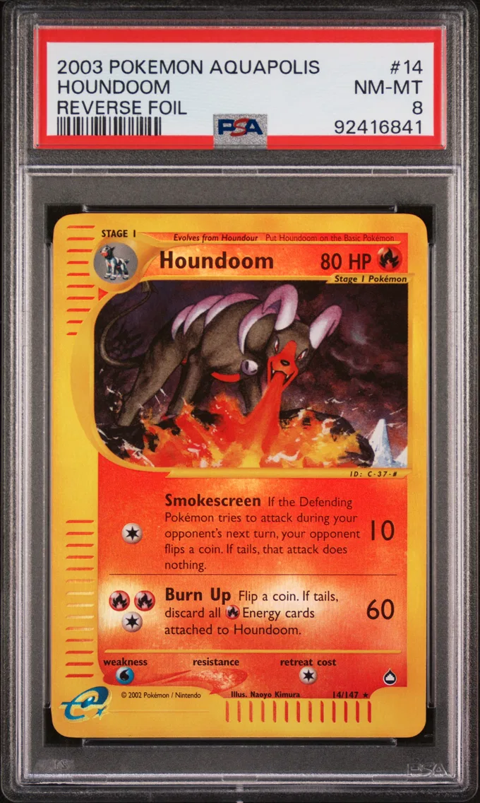2003 #14 Houndoom-Reverse Foil PSA 8 Aquapolis