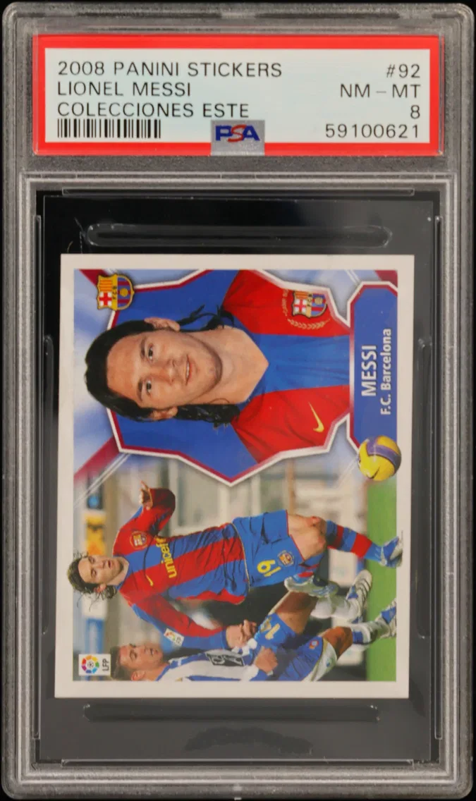 2008 #NA Lionel Messi PSA 8 Panini Stickers Colecciones Este