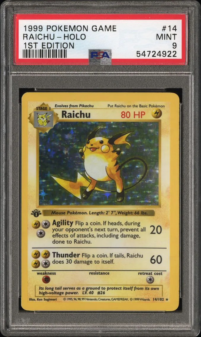 1999 #14 Raichu-Holo 1st Edition PSA 9 Game Pokemon