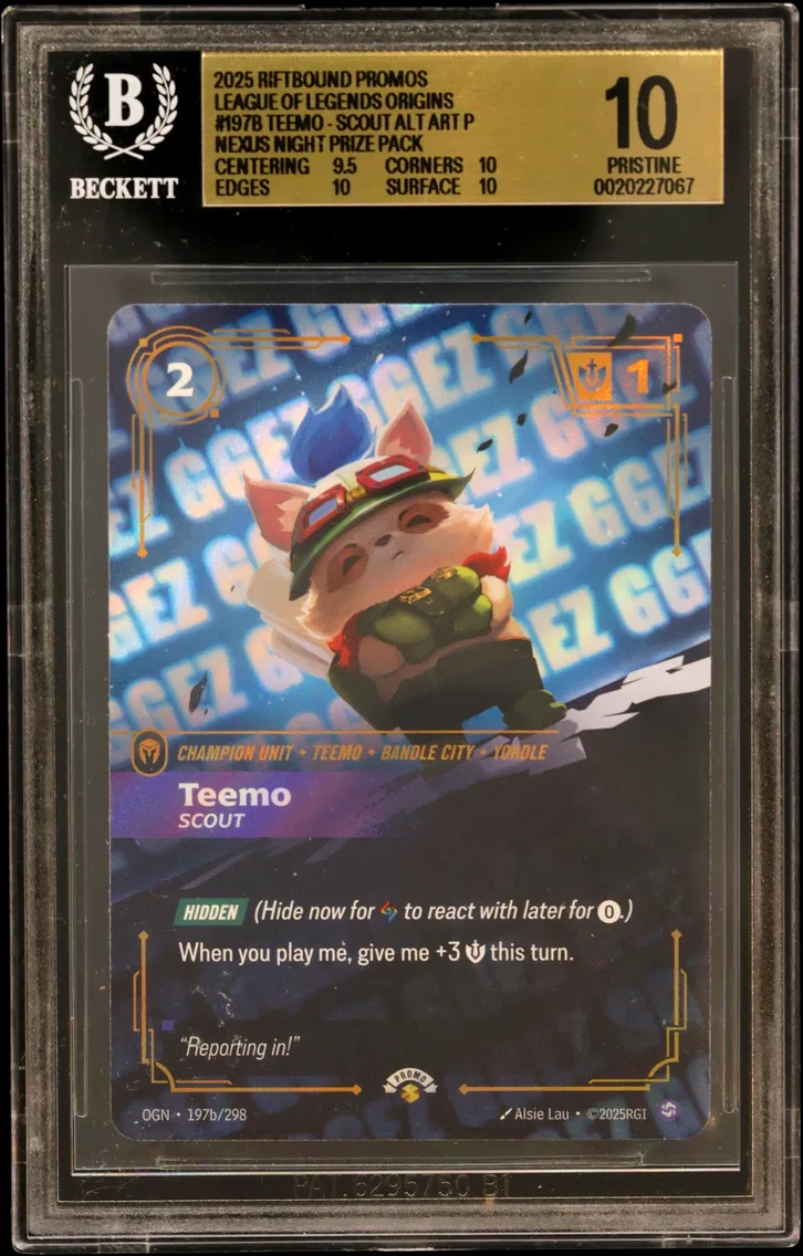 2025 #197b Teemo - Scout ALT ART P/(Nexus Night Prize Pack) BGS 10 Riftbound: League of Legends TCG Origins Promos