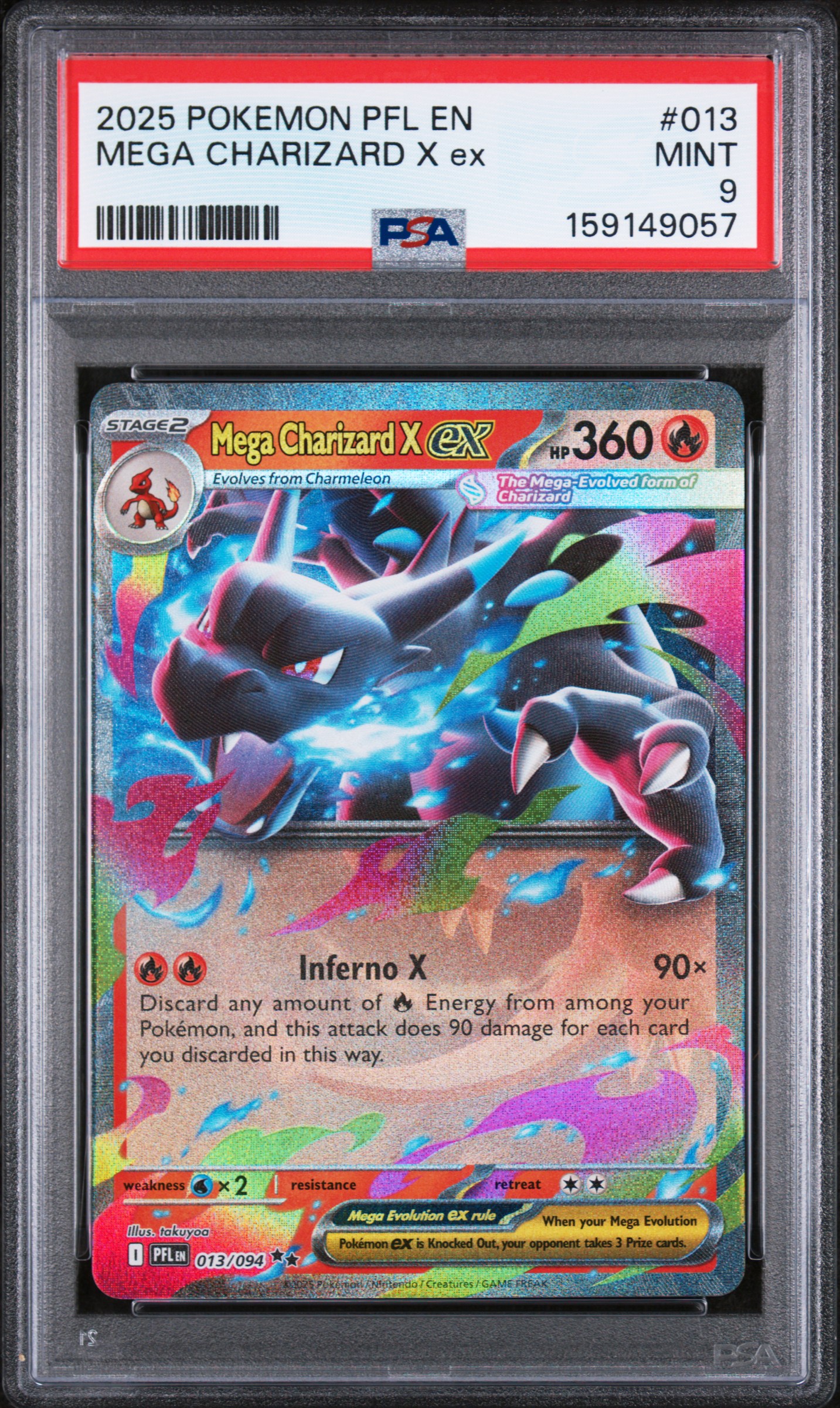 2025 #013 Mega Charizard X Ex PSA 9 Pfl En-Phantasmal Flames