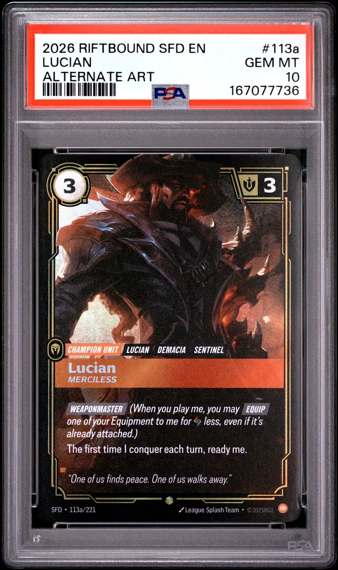 2026 #113a Lucian - Merciless PSA 10 Riftbound: League of Legends Sfd-Spiritforged