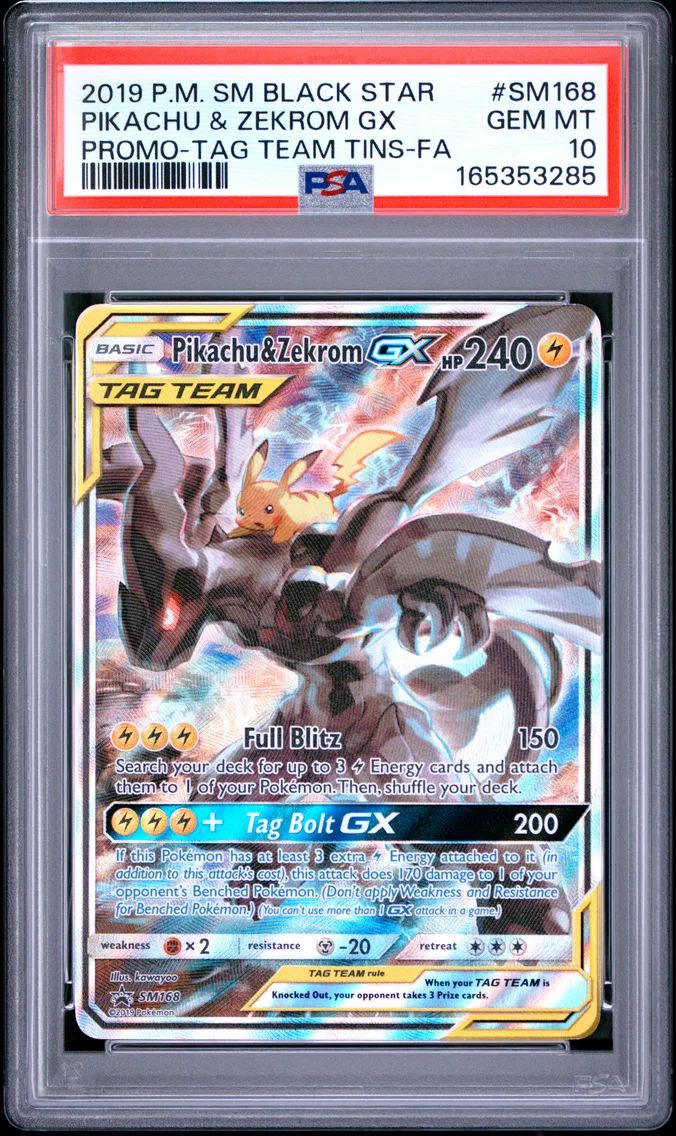 2019 #SM168 Full Art/Pikachu & Zekrom GX PSA 10 SM Black Star Promo