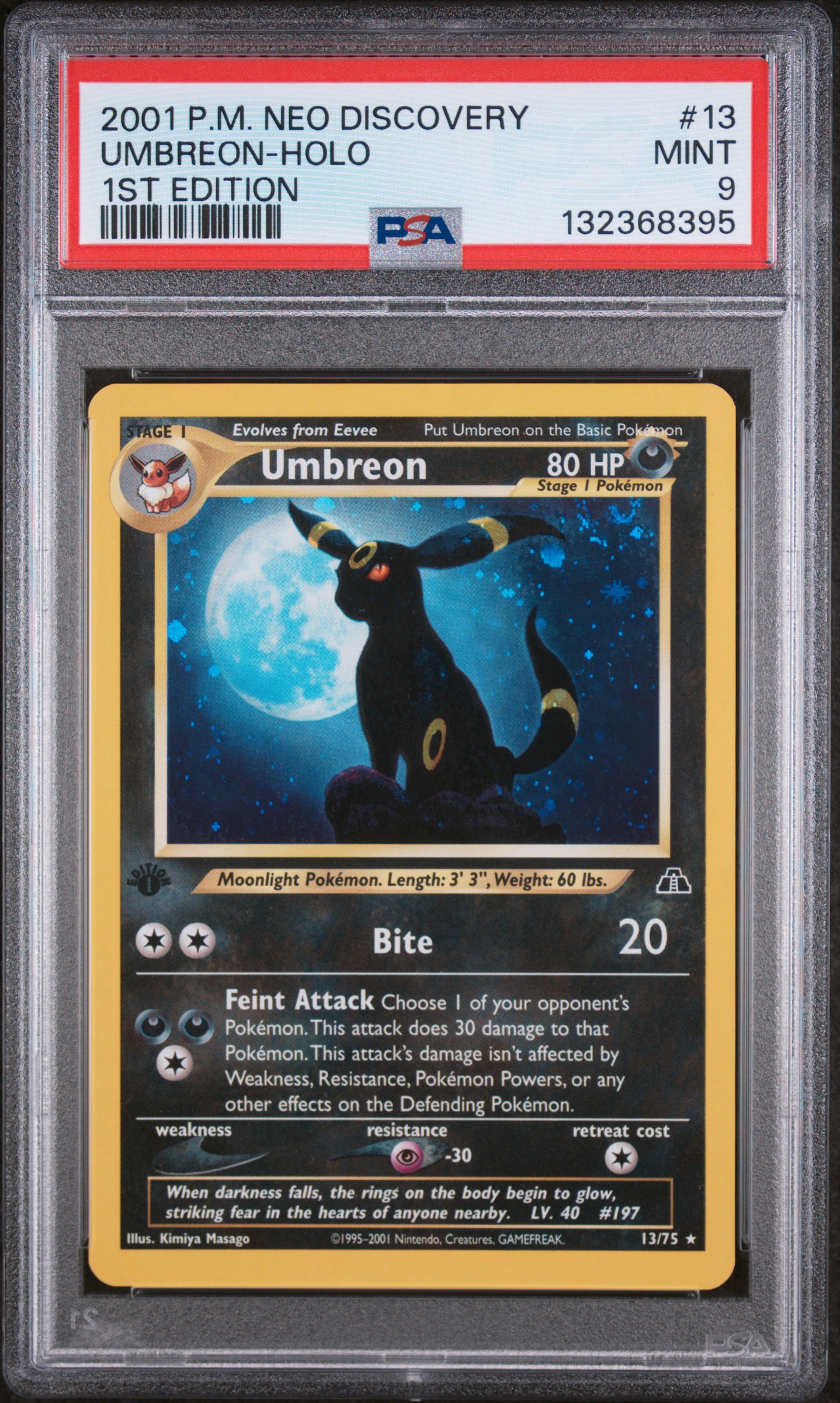 2001 #13 Umbreon-Holo 1st Edition PSA 9 Neo Discovery