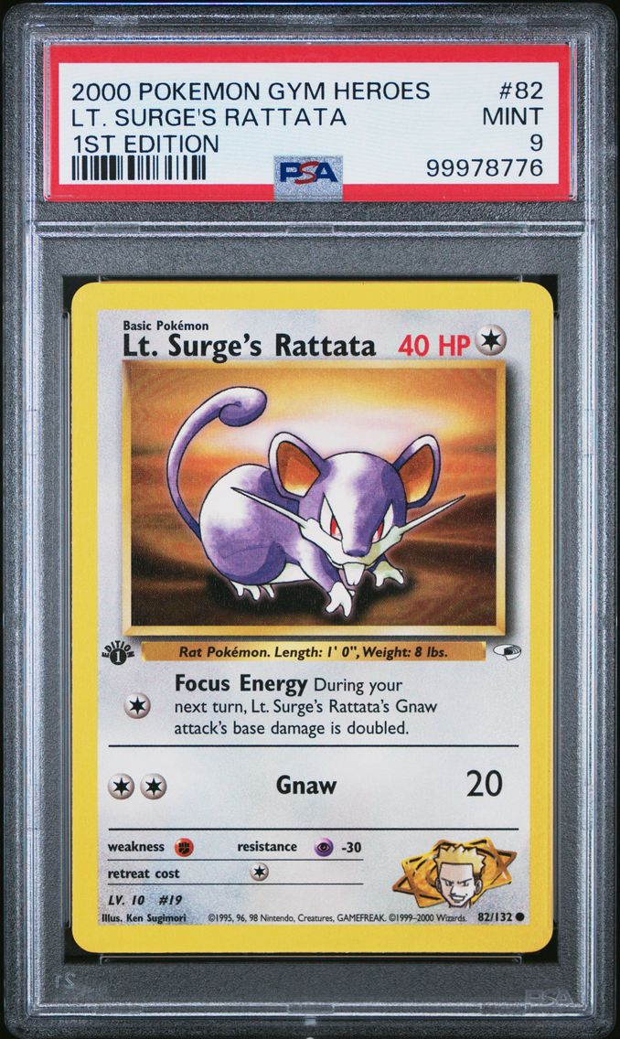 2000 #82 LT. Surge's Rattata 1st Edition PSA 9 Gym Heroes Pokemon