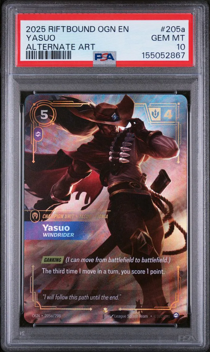 2025 #205a Yasuo - Windrider PSA 10 Riftbound: League of Legends Ogn-Origins