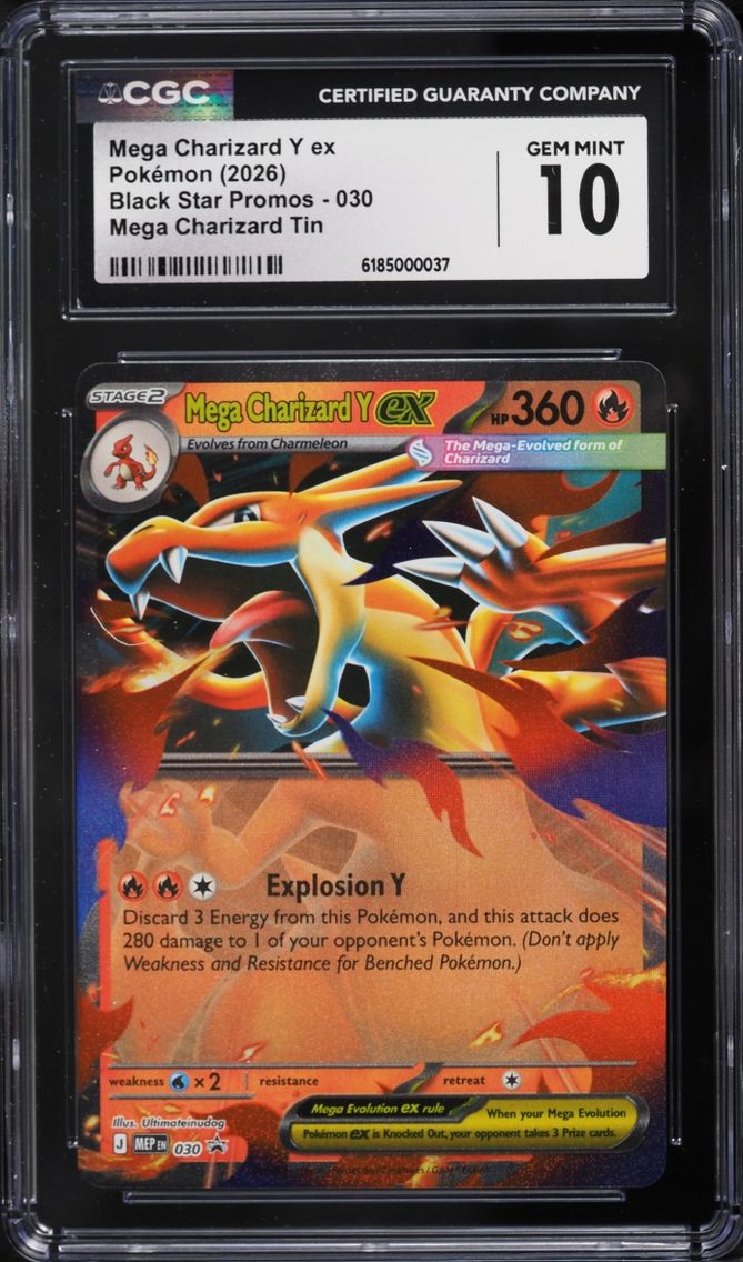 2026 #30 Mega Charizard Y EX CGC 10 Pokemon Mega Evolution Black Star Promo Tin