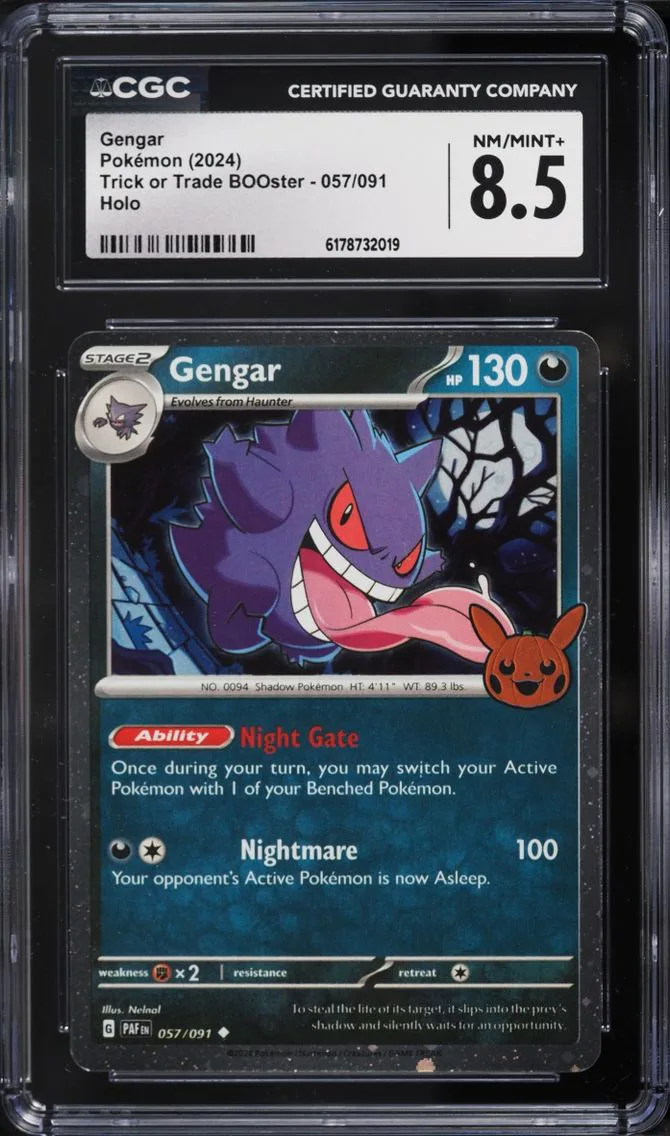 2024 Pokemon Scarlet & Violet Trick Or Trade BOOster Cosmos Holo Gengar #57 CGC 8.5 NM-MT+