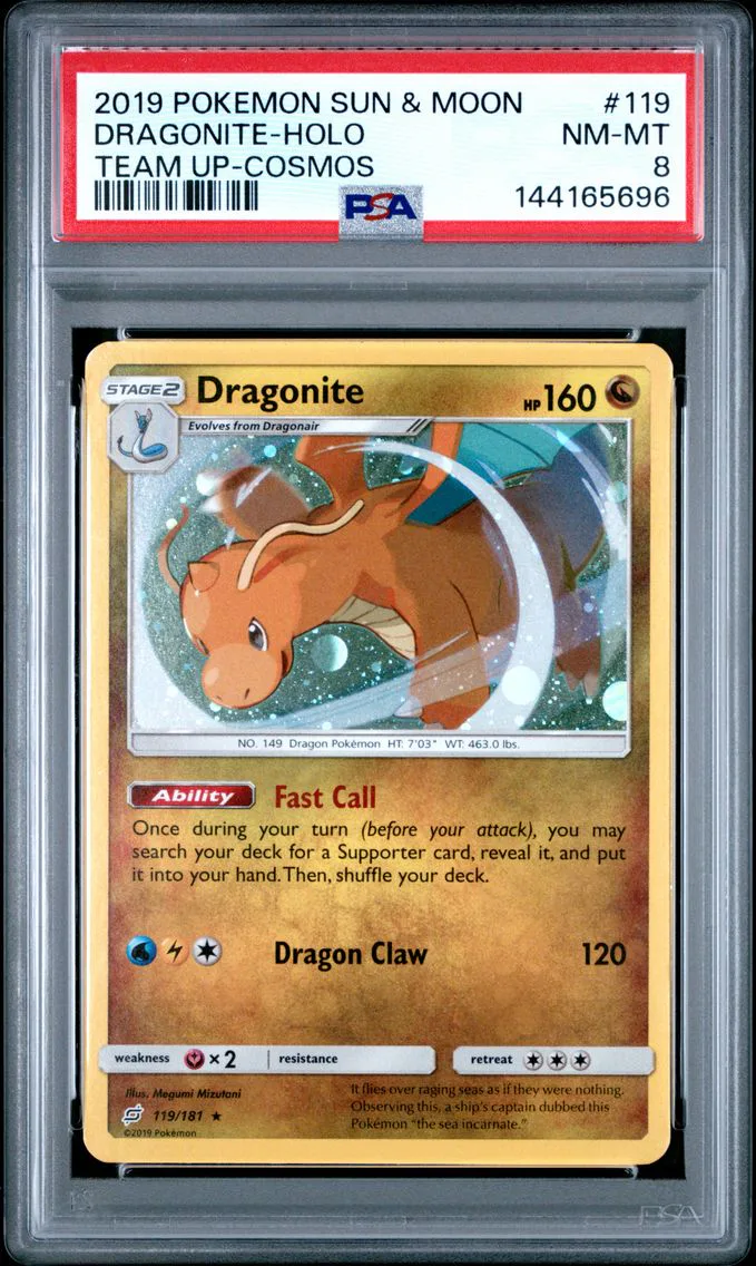 2019 #119 Dragonite-Holo PSA 8 Sun & Moon Team Up