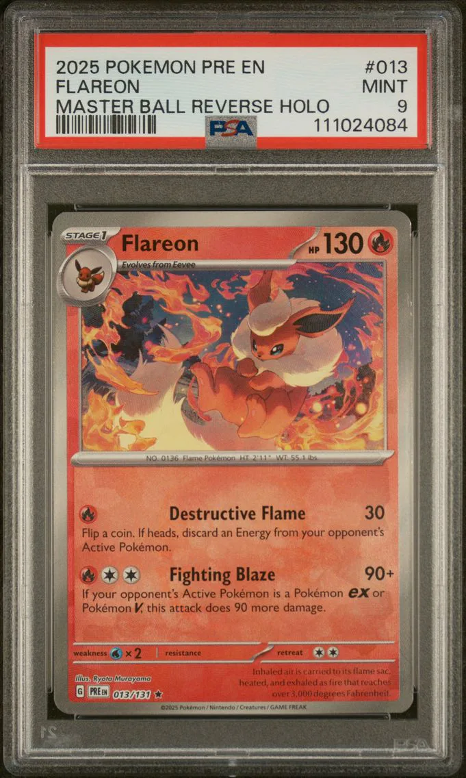 2025 #013 Flareon Master Ball Reverse Holo PSA 9 Pre EN-Prismatic Evolutions