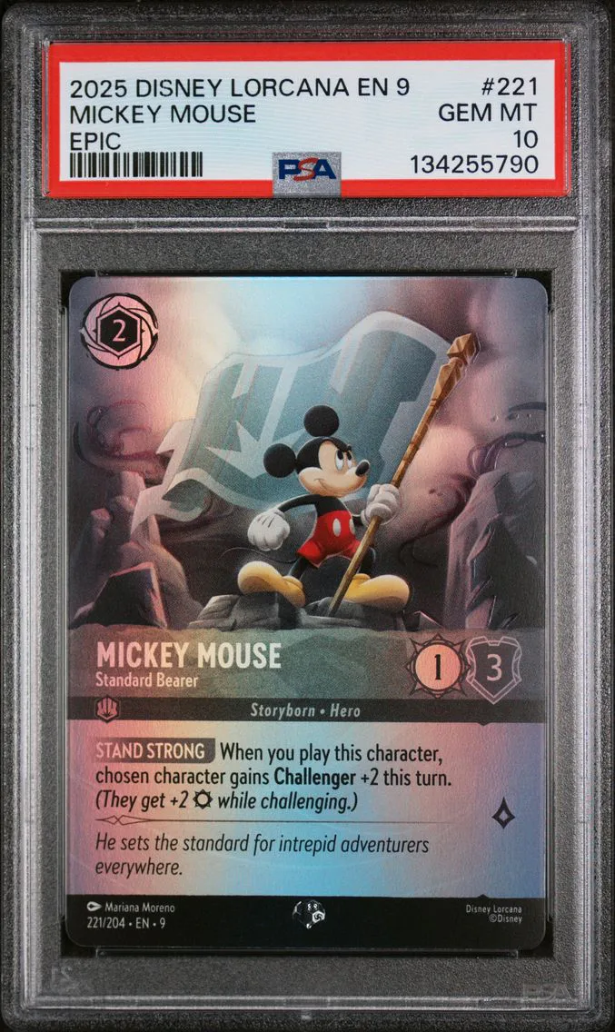 2025 #221 Mickey Mouse - Standard Bearer PSA 10 Disney Lorcana EN 9-Fabled